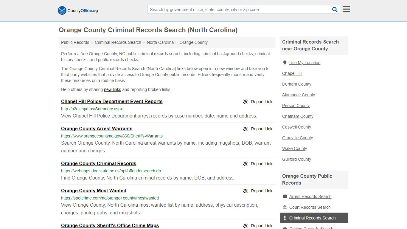 Orange County Criminal Records Search (North Carolina)