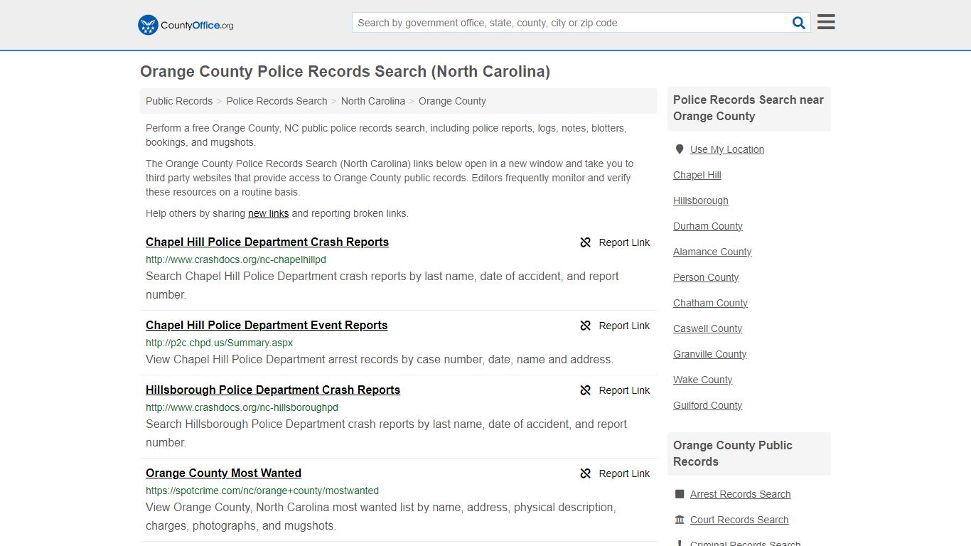 Orange County Police Records Search (North Carolina) - County Office